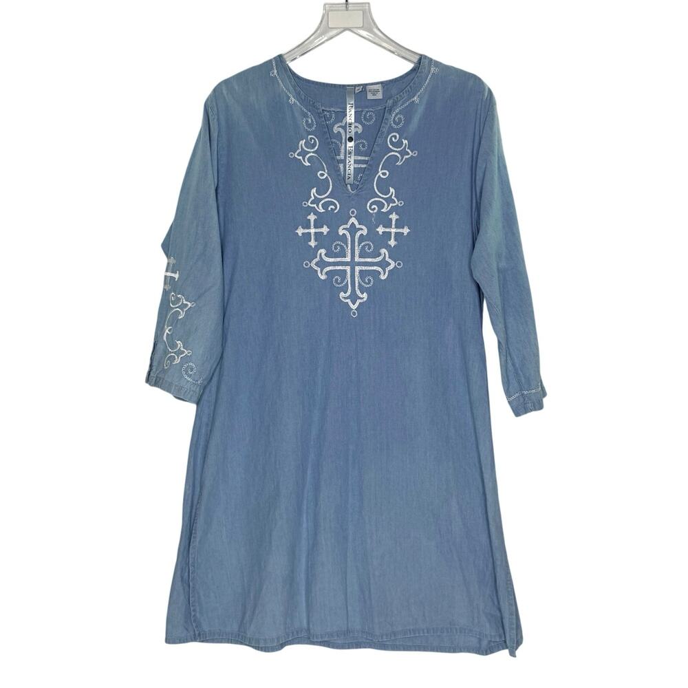Rancho Estancia Cross Embroidered Denim Western Dress XL Rodeo Cowgirl Blue